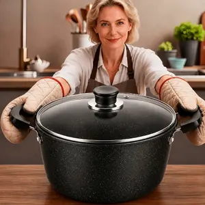 LDQ  2 Gallon Large-Capacity Soup Pot With Twist-Lock Handle | Non-Stick, Multi-Function Cooking Pot, Compatible With Gas Stove, Open Fire, And Induction Cooker, Universal Stew Pot For Homes, Restaurants, Hotels, Fast, Easy Assembly