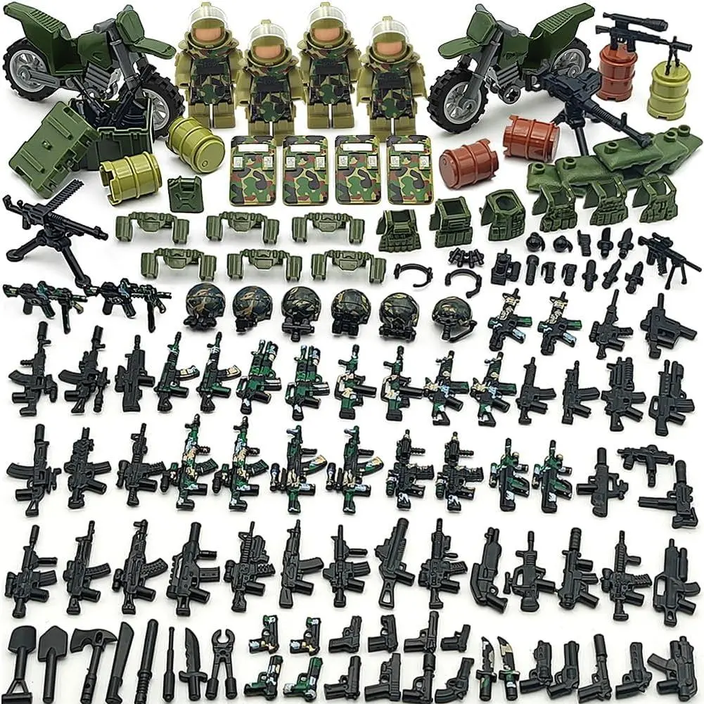 Military Weapon Guns Accessories for Minifigure Block Toys Include Camouflage Helmets E.O.D Suits Shields for Army Soldiers Gear Set Building Kits Kids Toy(260pcs)fidget toys