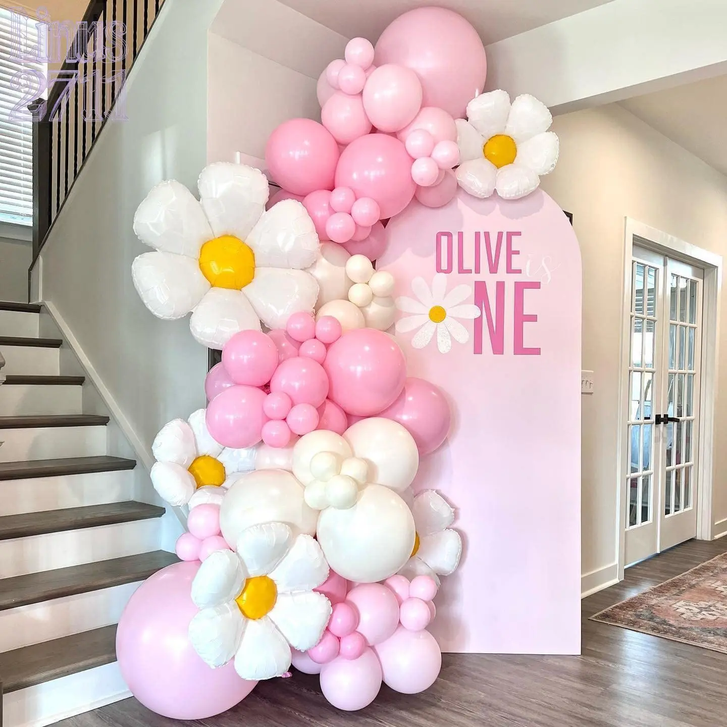 Pink White Daisy Balloon Garland Arch Kit White Flower Foil Balloons Boho Wedding Birthday Baby Shower Grand Opening Ceremony Cottagecore Party Photography Backdrop Decor