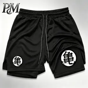 Men’s Anime Dragon Ball Goku Inspired 2-in-1 Running Shorts Quick-Dry Bilayer Compression Gym Athletic Training Shorts Y2K Streetwear Summer Activewear Moisture Wicking Breathable Basketball Jogging Beach Vacation Holiday Gift for Men Women