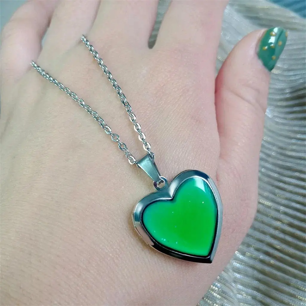 Heart Mood Locket Necklace Color Changing Necklace Temperature Mood Stainless Steel Love Shape Photo Pendant Necklace Jewelry y2k accessories stack