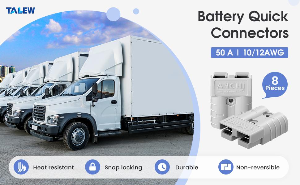 8 Pcs 10-12 Gauge Battery Quick Connector 50 Amp Battery Quick Connect Disconnect with 10/12 AWG, Wire Harness Plug Kit Cables Connect Disconnect Plug for Motor Recovery Winch Trailer Towing Systems