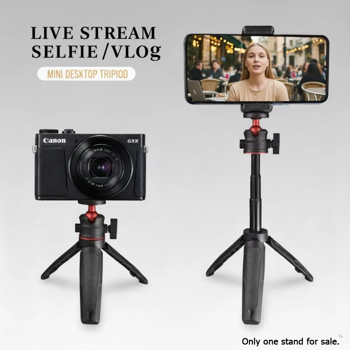 1 Pack Mini Selfie Stick Video Recording Tripod with Handle, Compatible with Webcam, Canon G7X Mark III, ZV-1, RX100 VII, A6400, A6600 Cameras - Portable Mini Vlog Mount with Adjustable Legs and Rubber Feet for Enhanced Stability