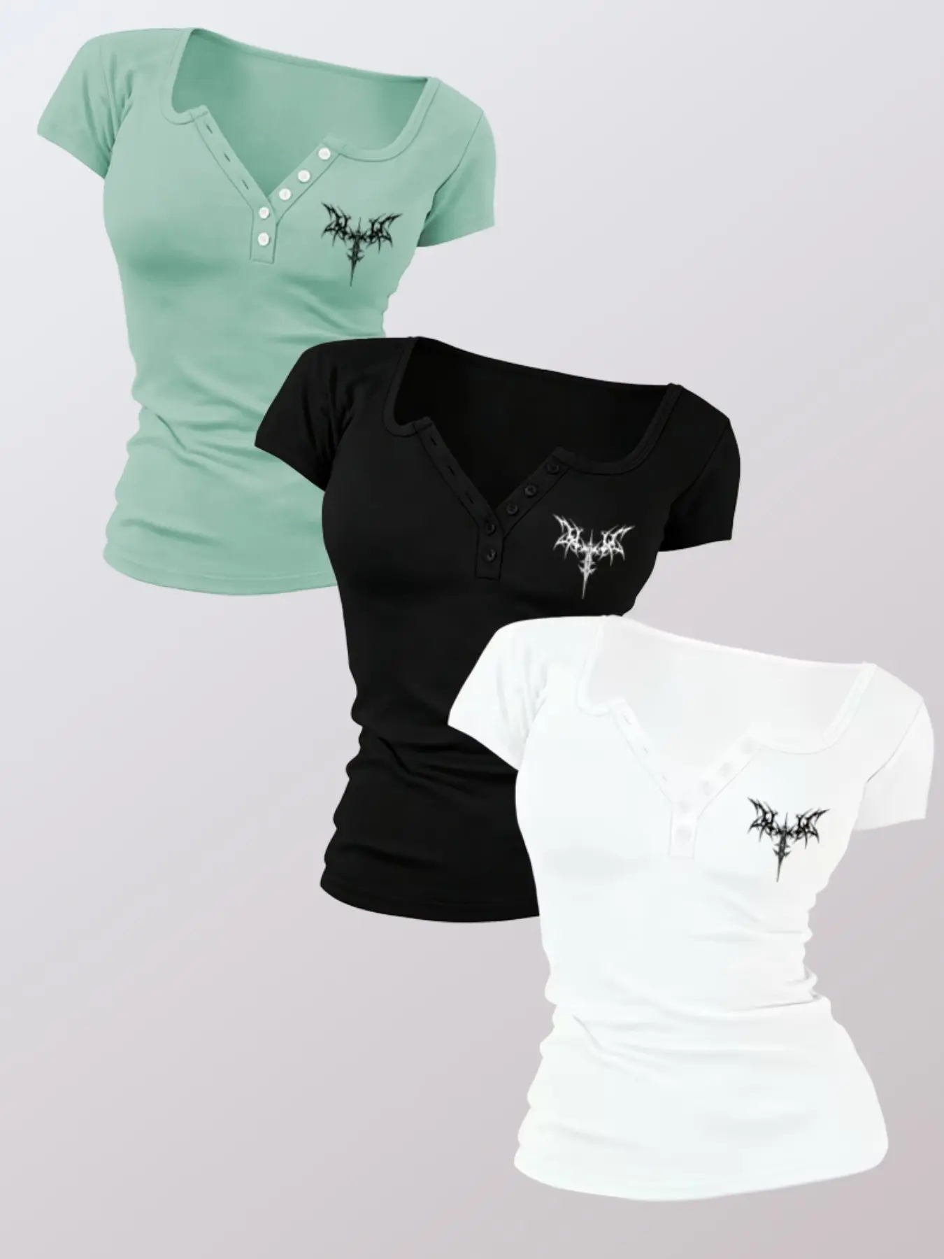 Women's Fitted Short Sleeve T-Shirt, Sexy Geometric Print, Gothic Style, Breathable, Summer, Trendy, Perfect for Daily Wear and Office