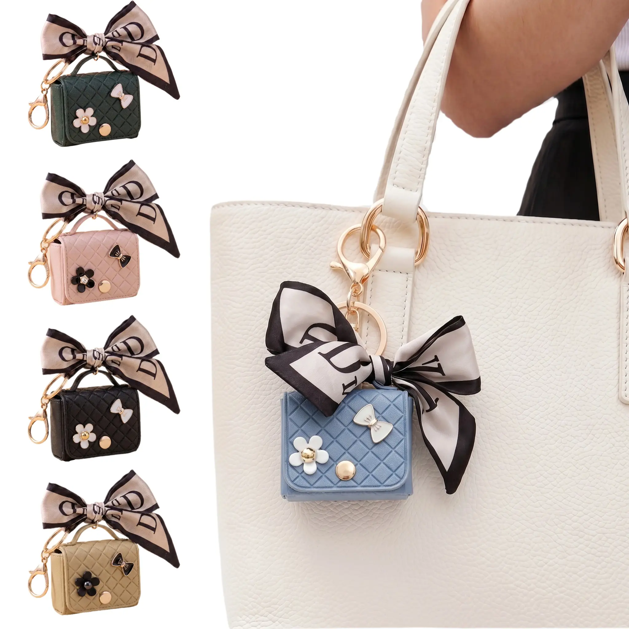 1-Piece Mini Earphone Bag, Fashion Key-Ring Hanging Pouch, Outfit-Matching Accessory, Home Organizer for Earphones, Keys and Coins, Durable Headphone Storage Case -YY0