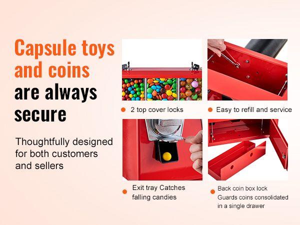 【Spring new arrivals】VEVOR Gumball Machine with Stand Vending Coin Bank Vintage Candy Dispenser Red