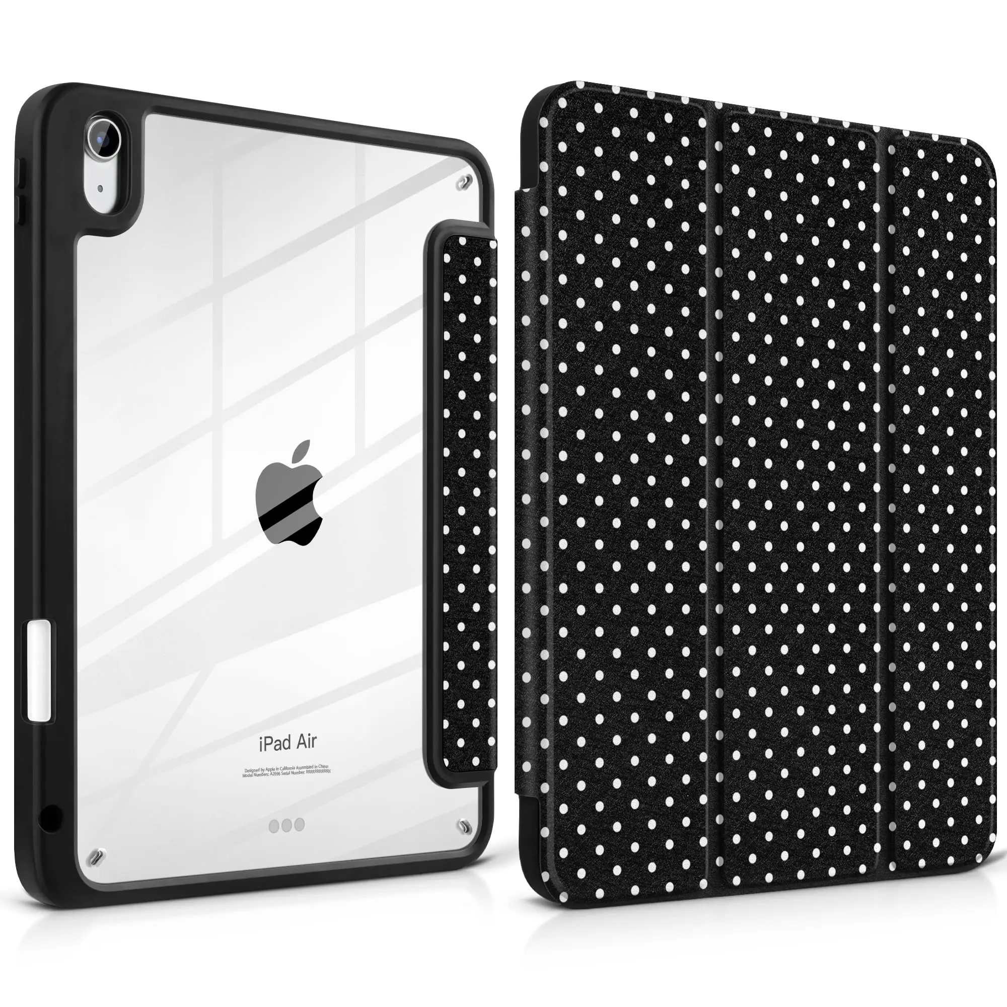 Tri-Fold Tablet Case Polka Dot for iPad mini 4-6, Air 1-8, 10th-12th Gen 2025-2026, Pro 2018-2024, Hidden Foldable Stand, Auto Sleep Wake, Pencil Holder, Shockproof, DIY Back, Christmas & Halloween Gift