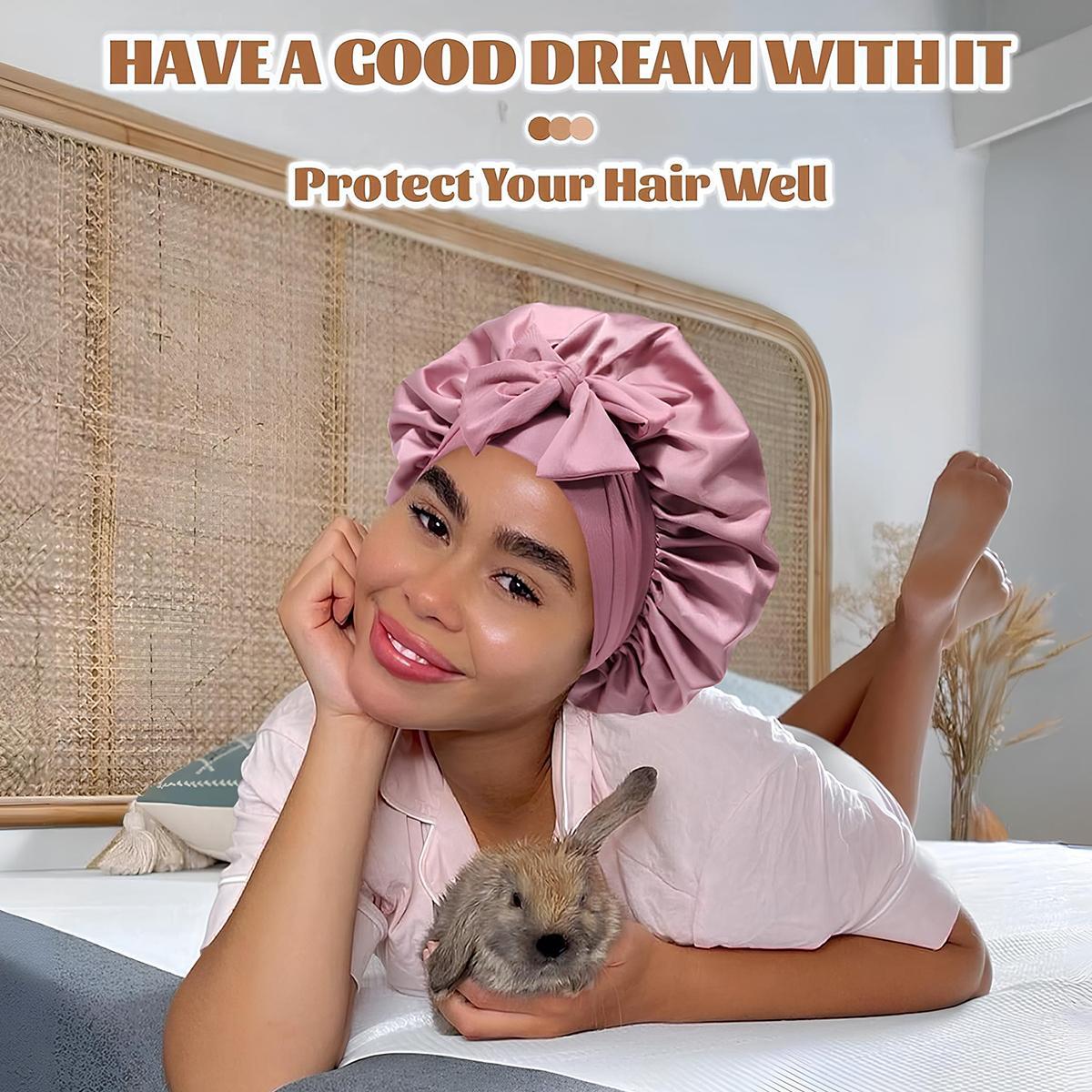 Satin Silk Bonnet Hair Caps Bonnet with Elastic Tie Band for Sleeping Double Layer Hair Bonnet for Women Natural Curly Hair Satin Silk Bonnet Hair Caps Bonnet with Elastic Tie Band for Sleeping Double Layer Hair Bonnet for Women Natural Curly Hair