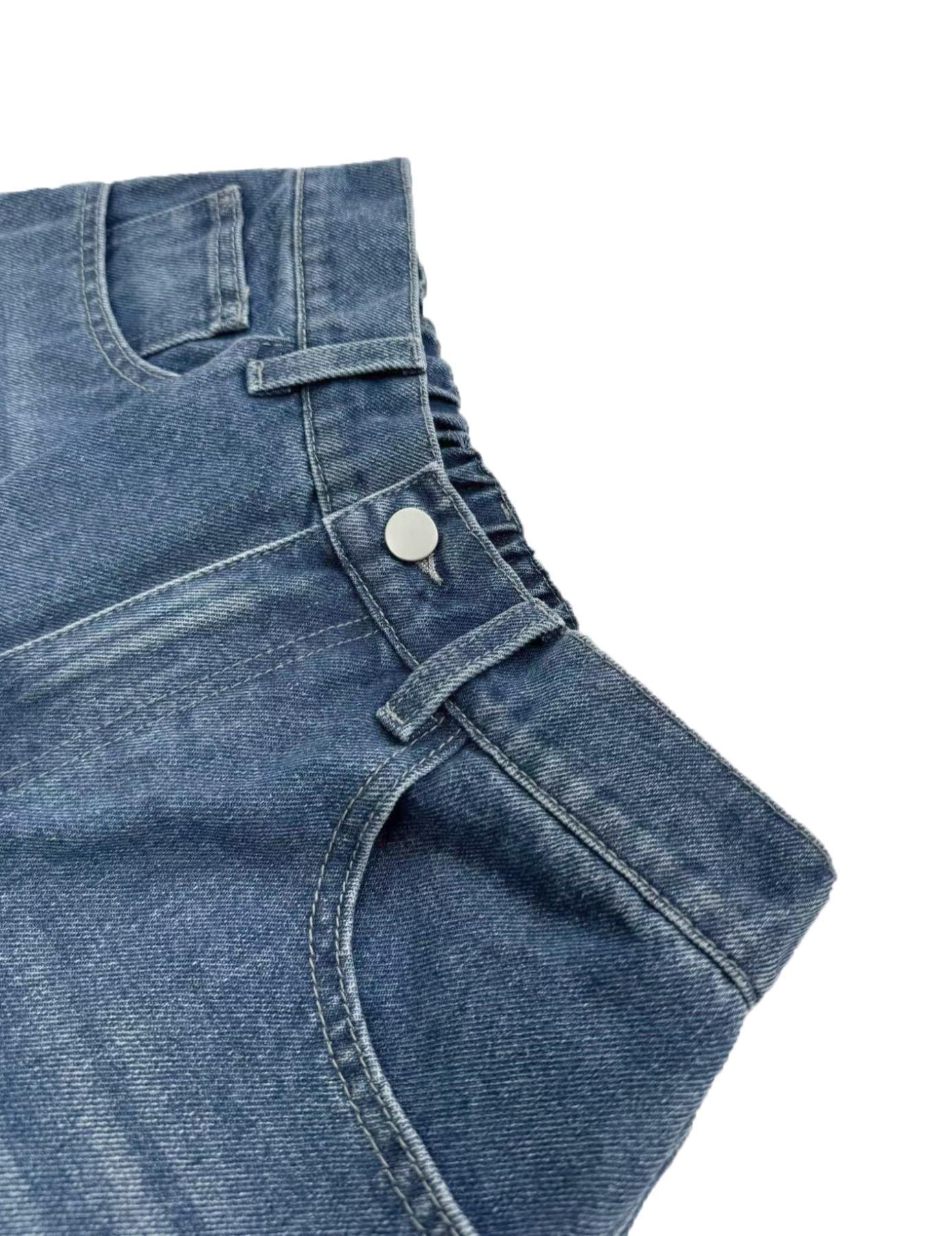 Women's Elastic Waist Denim Jeans with Pockets and Buttons, Casual Basic Fashion Comfortable Trousers for All Seasons, Perfect for Any Occasionstacked pants Womenswear