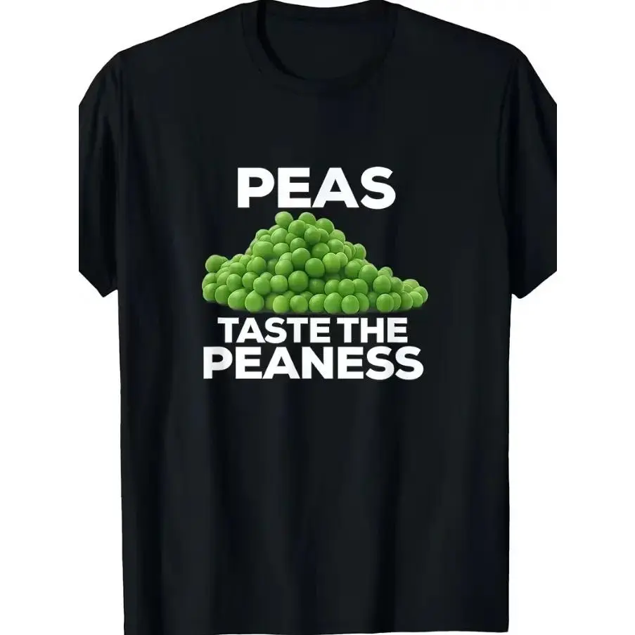 Men's Peas Taste The Peaness Funny Food Inspired Graphic Short Sleeve Crew Neck Casual T-Shirt Vegetable Humor Tee Casual Wear for Food Lovers