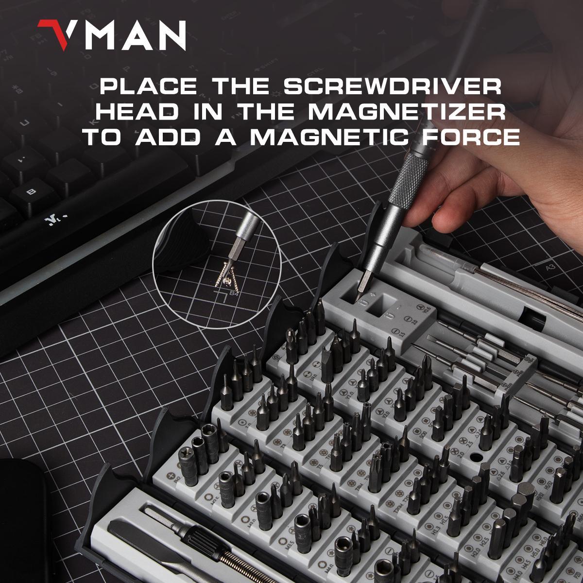 Vman Precision Multifunctional Screwdriver Set, 128-Piece Multi-Tool Kit with S2 Magnetic Bits, Portable Repair Tool Set for Computer, Phone, Watch, Electronics