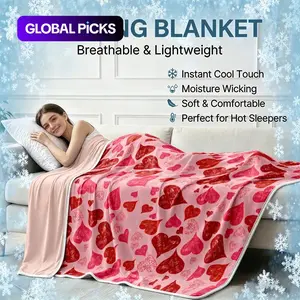 Summer ultra-soft cooling blanket, Cooler blanket, pink heart pattern skin-friendly breathable, lightweight physical cooling blanket for heat-sensitive people, suitable for home and bed use for afternoon naps