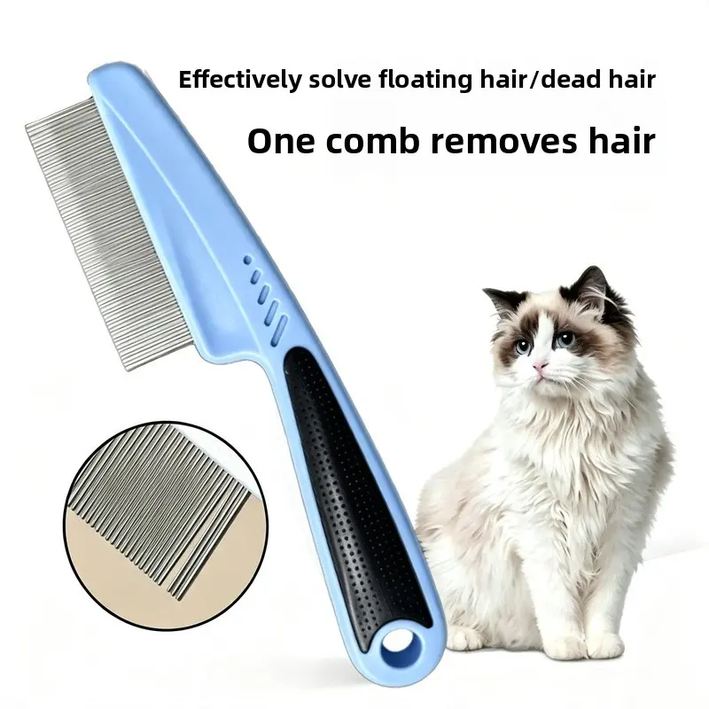 Dog & Cat Grooming Comb for All Breeds - Straight-Row Fine Stainless Steel Teeth Tool, Anti-Slip Grip, Safe Flea Control, Hair Removal & Shedding Solution, Wholesale Spray Functionality