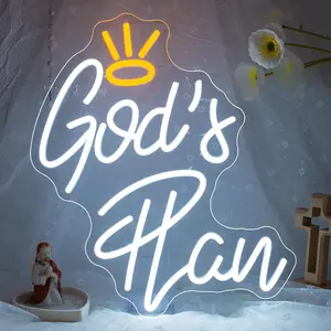 God's Plan Neon Light LED Sign for Wall Decoration, USB Powered Letter Neon Sign for Bedroom Living Room Home Bar Wedding Party Decor
