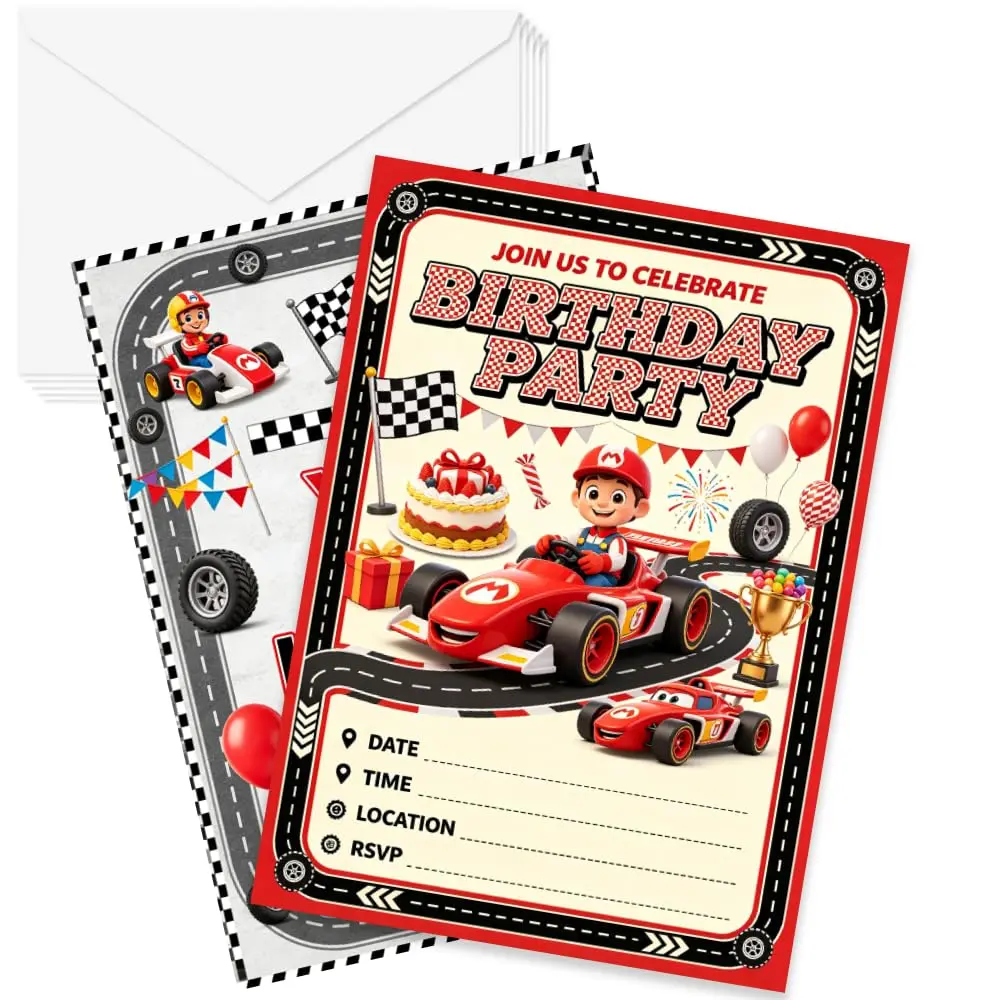 Kids Birthday Party Invitation Cards - 5x7 Inch, 20 Count with Envelopes, Blank Layouts, Write-In Fields, Printed Areas for Kids Parties