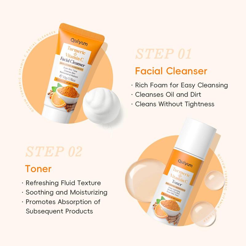 Quiyum Turmeric Vitamin C Skincare Set, Moisturizing Skin Care Kit, Skin Care Sets, Including Cleanser, Toner, Cream, Eye Cream, Serum, Soap, Mud Mask, Scraping Pate，Octopus Brush，Gift Bag，Card，Gift Box，Best Gift,Skin Care Kit for Women & Girl