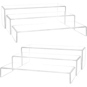 Large Acrylic Display Risers, 2 Set - 6 Pack (12”L~11.6”L~11.2”L) Collectibles Display Shelf, Acrylic Risers Display Stands for Show Figures, Cupcake, Perfume, Jewelry, Toys