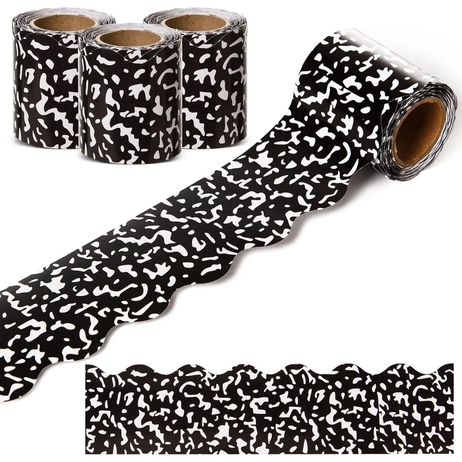 99 Feet Composition Bulletin Board Border Composition Scalloped Border Trim Black and White Classroom Decorations for DIY Crafts Back to School Theme Party Wall Door Window Decor,3 Rolls
