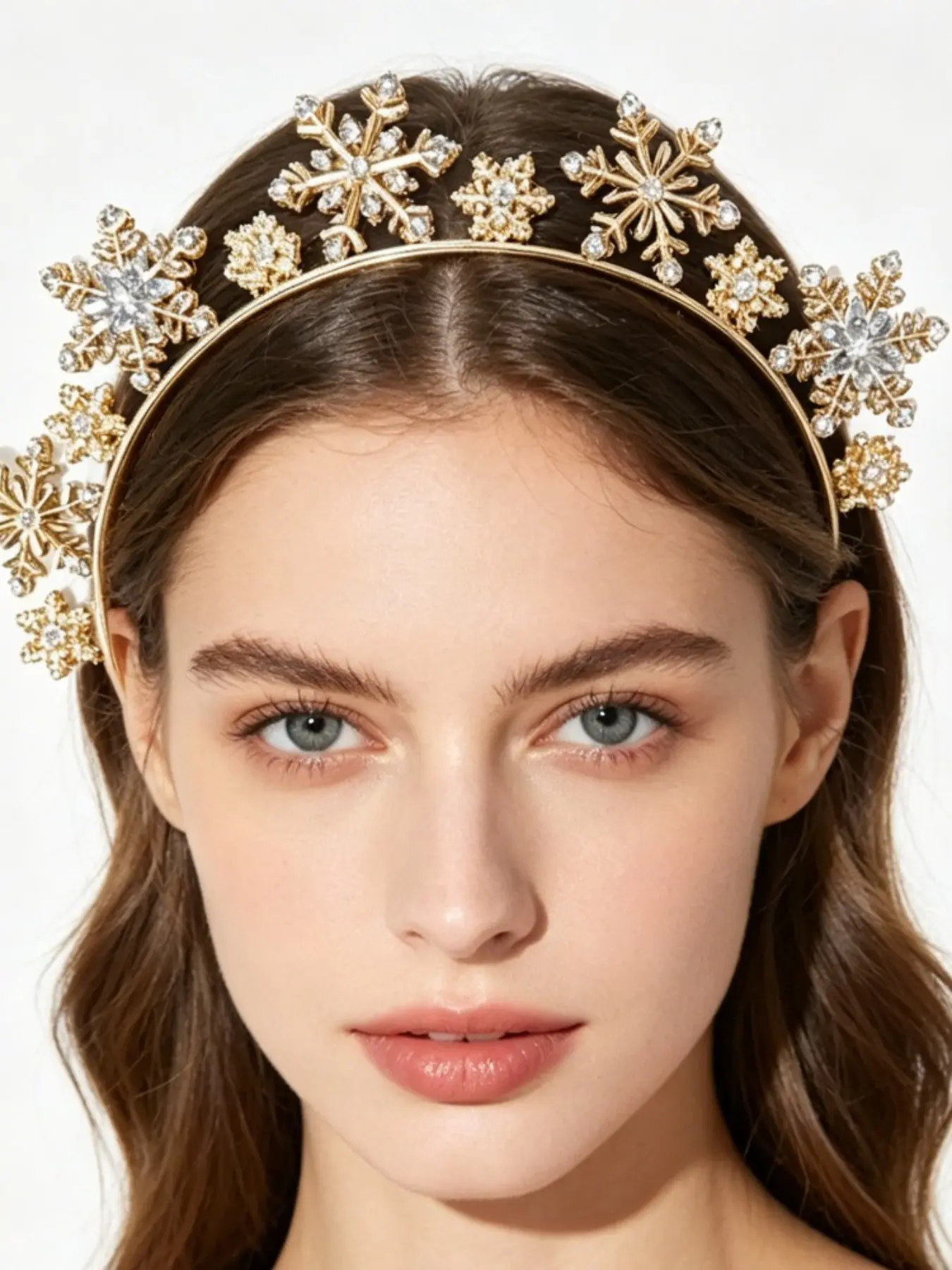 Christmas Snowflake Hairband, Unique Alloy Crystal Crown Headpiece Accessory, Festive Holiday Hairstyle Decor, Elegant Party Wear