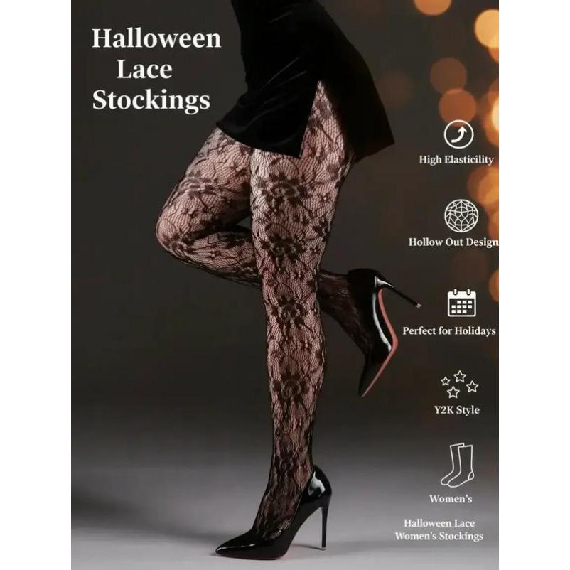 2026 New Women's Y2K Floral Mesh Stockings, High-Elasticity Hollow-Out Pantyhose, Perfect for Halloween & Christmas