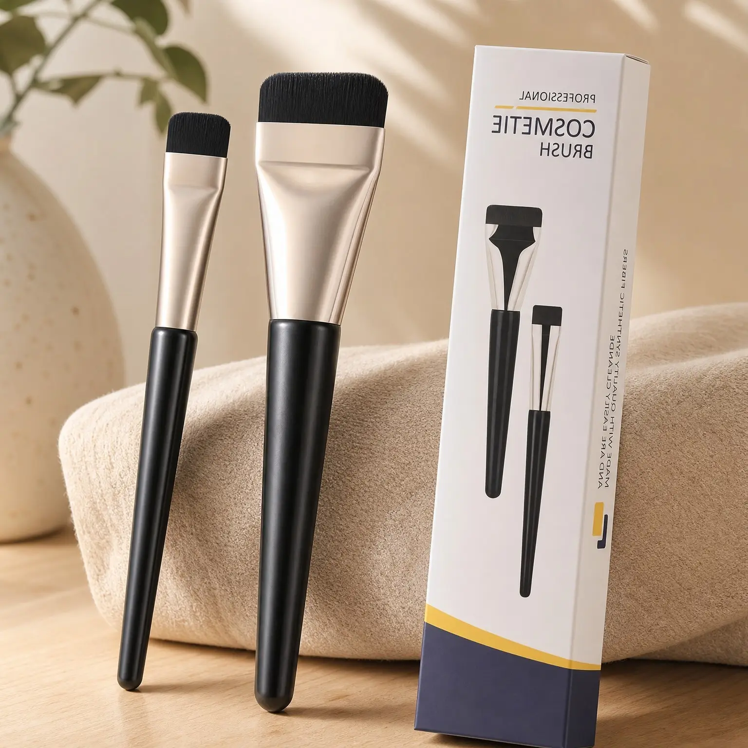 2Pcs Flat Foundation Brush, Korean Spatula Facial Makeup Brush, Ultra Thin Concealer Contour Brush for Liquid Cream BlendingGift