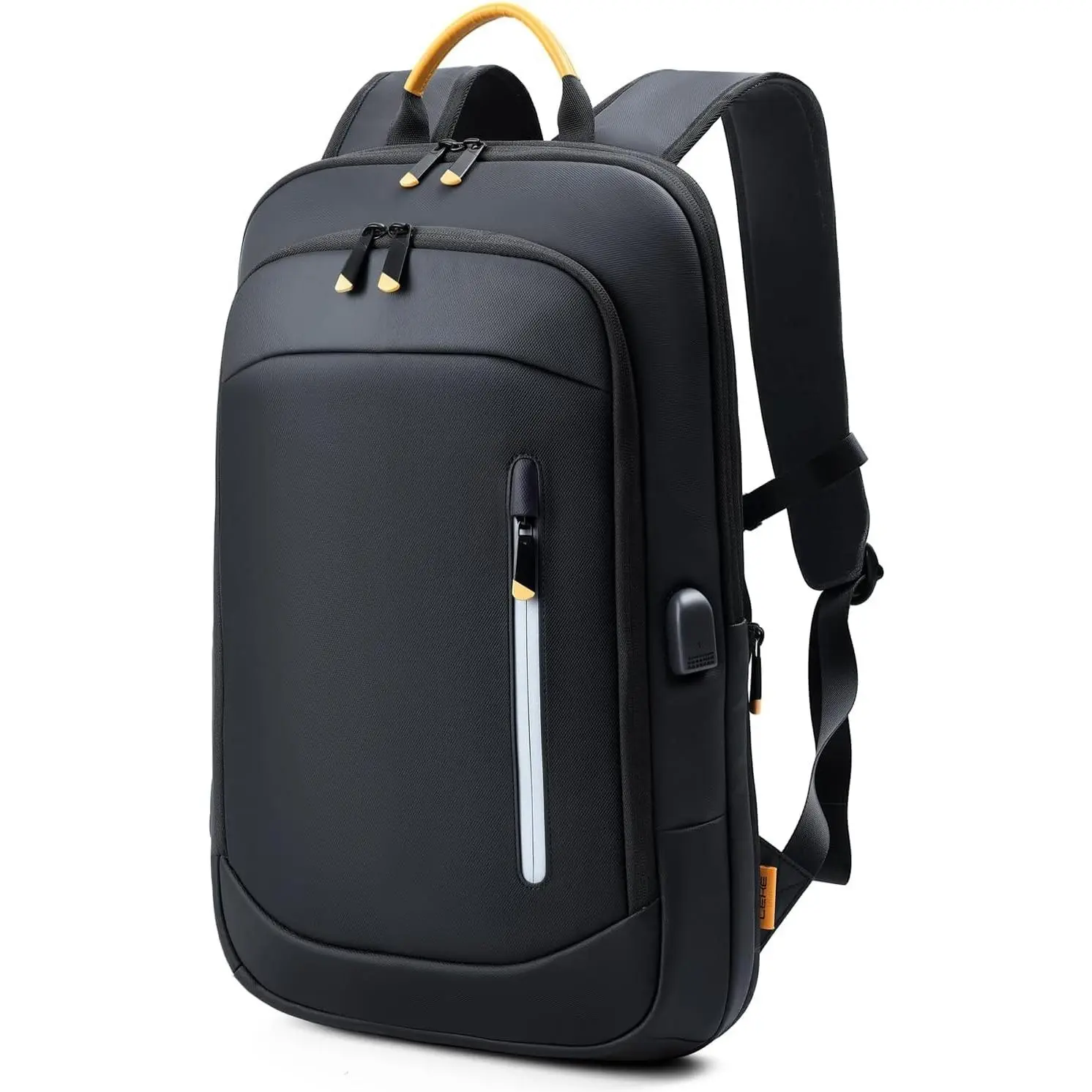 Slim Laptop Backpack for Men, 15.6 Inch Expandable Business Travel Backpack with USB Charging Port, 1.54 lbs Lightweight Work Computer Bag, 600D Waterproof Durable Backpack, Black