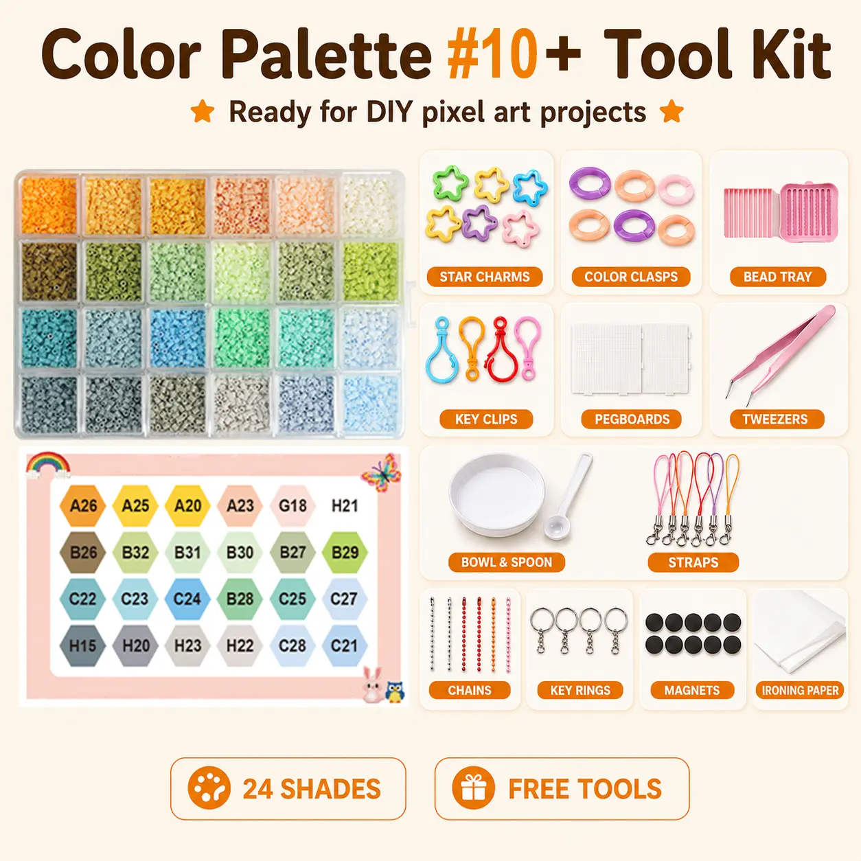 PomCraft Palette #10 Fantasy Mini Fuse Beads Refill, Purple Blue 2.6mm Pixel Beads with Tool Kit for Galaxy, Magic, Starry, and Dreamy Art