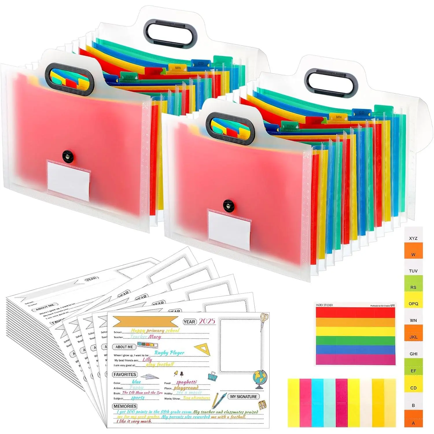 School Memory Box K-12 Memory Book Photo Album Kids, School Years Keepsake Scrapbook from Preschool Through 12th Grade with 13 Pocket Storage Pictures File Keeper(2 Pcs,White)