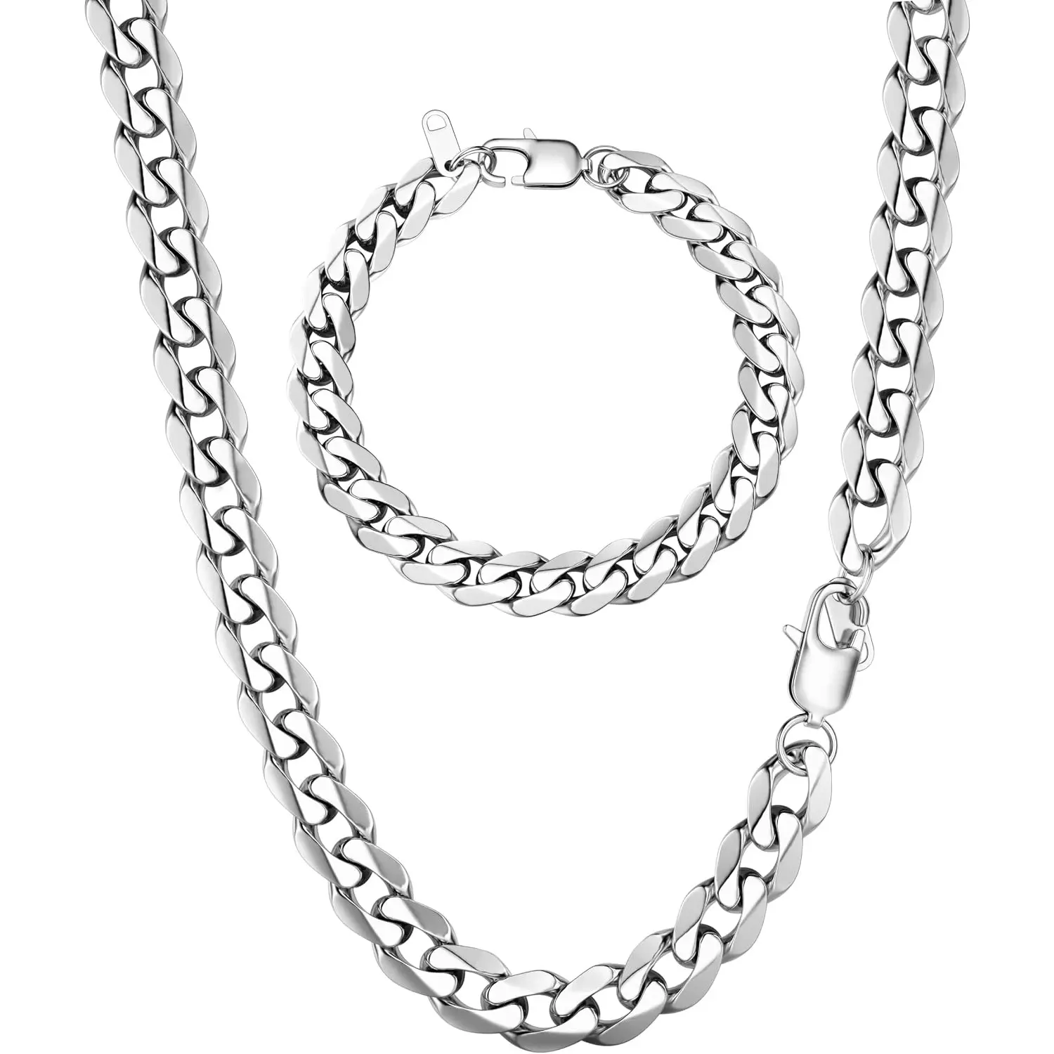 ORAZIO Men Sturdy Chain Necklace Bracelet Set 5/9mm Width, 18" 20" 22" Length, Silver Tone 316L Stainless Steel Mens Chain Necklace Bracelet for Boy Hip Hop Jewelry Men's Jewellery