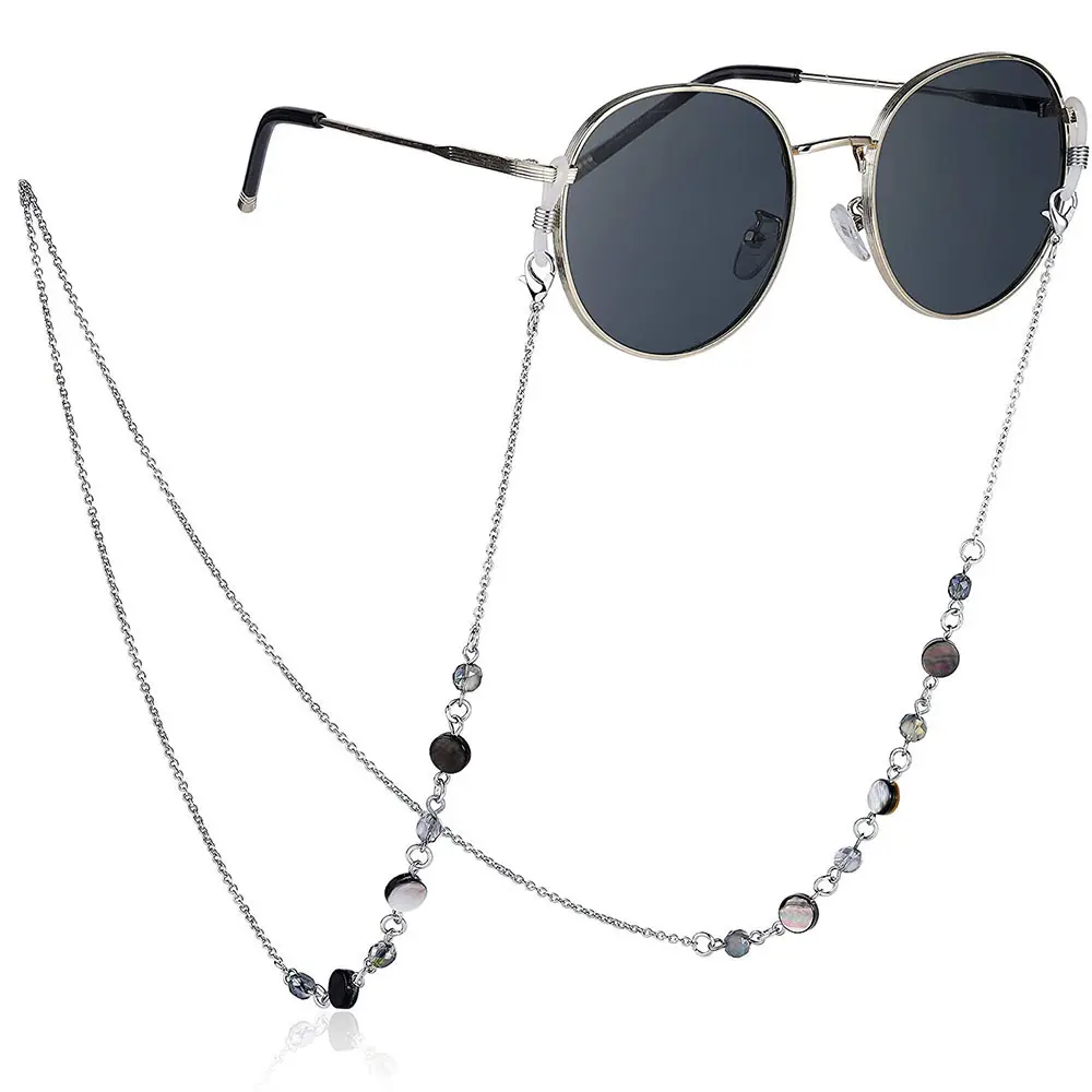 Stainless Steel Eyeglass Chain Decorated with Natural Shell and Crystal Ornaments, Casual Multi-Functional Holder for Everyday Wear, Holding Eyeglasses, Shell Crystal, Chain Lanyard, Hook, Casual Wear, Metal