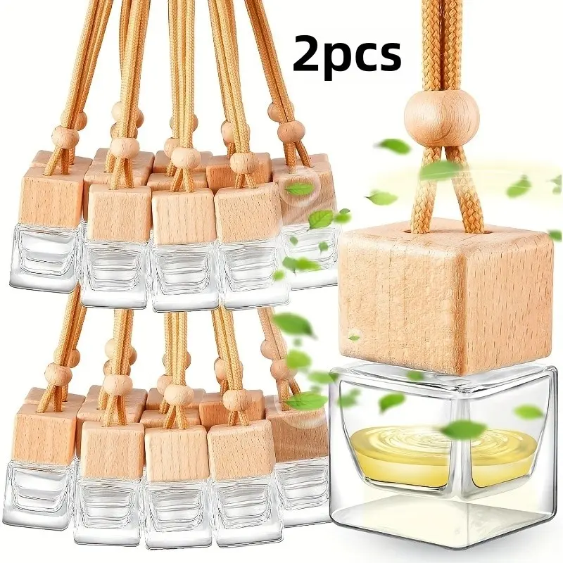 2pcs Car Essential Oil Hanging Bottles, Empty Glass Car Fragrance Bottle, Reusable Car Air Freshener, Aromatherapy Decorative Item, Car Scents