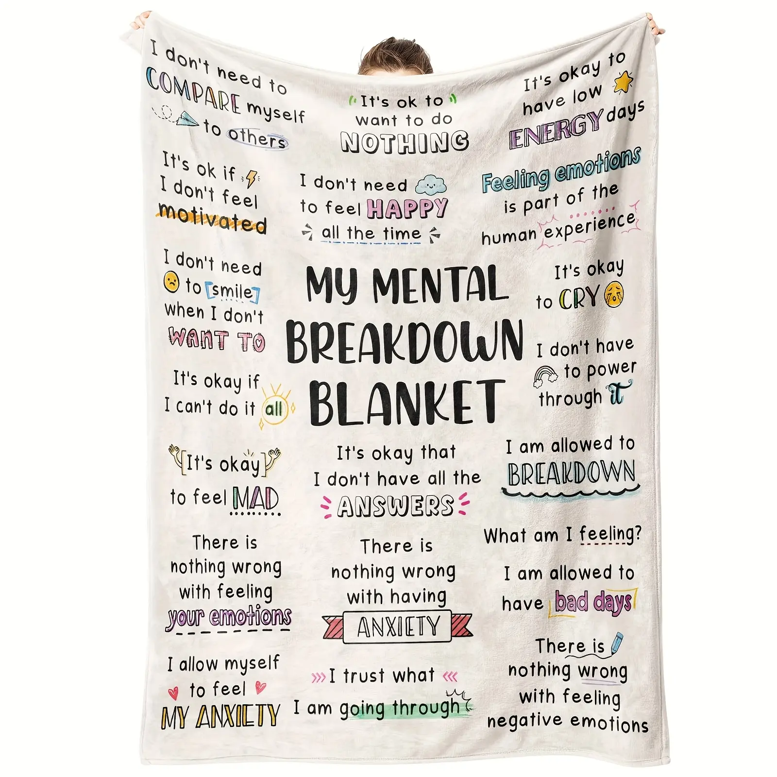My Mental Breakdown Blanket – Emotional Anxiety Support Relax Throw for Men & Women, Inspirational Mental Health Gift with Positive Affirmations, Flannel Material, Machine Washable, All-Season Use