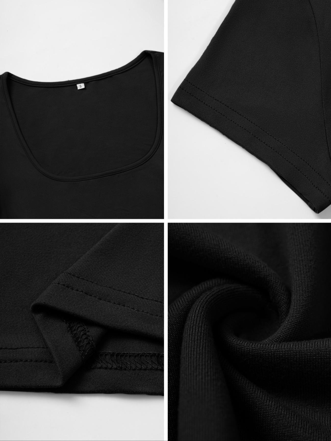 Pure Color Basic Casual Slim Fit U Neck Short Sleeve T-Shirt, Summer Thin Fabric Kint Style Tee for Women, Comfortable Daily Wear