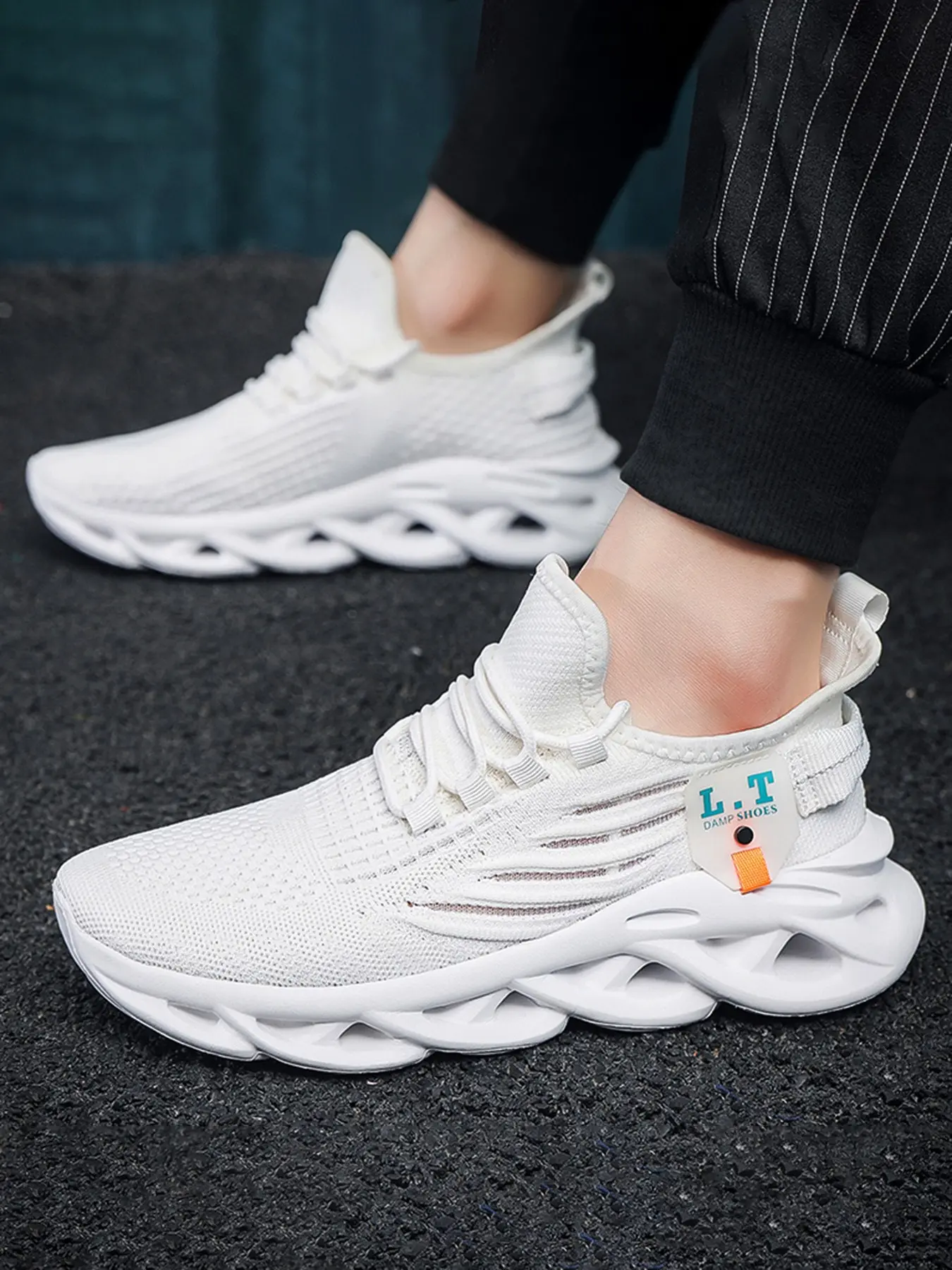 Men's Large Size Hollow Out Thick Sole Shoes, Breathable Shock Absorbing Anti-Slip, Plain Color Simple Webbing, Mesh Sports Running Shoes