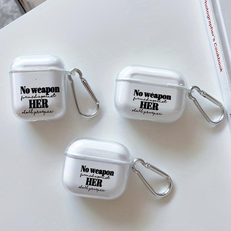Her Invincible Spirit Pattern TPU Soft Protective Case for Apple AirPods 4/3/2/1/Pro/Pro2 Transparent Earphone Cover with Keychain Attachment