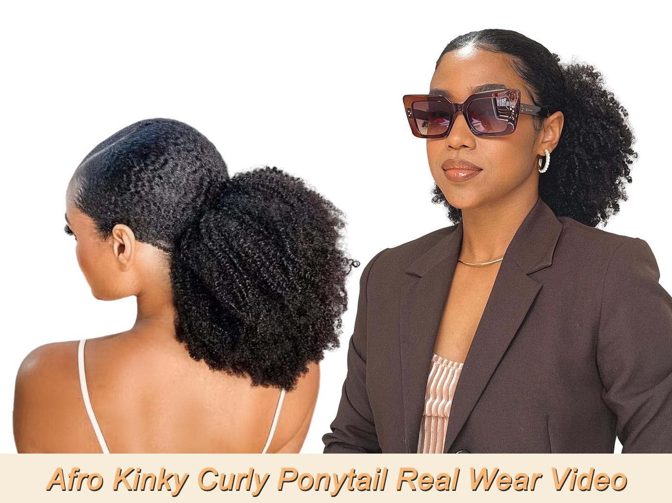 Afro Kinky Ponytail Human Hair For Black Women Clip Ins Human Hair Extensions Kinky Curly Drawstring Ponytail Natural Color Easy to Install Afro Puff Human Hair Ponytail 4c  hair  extensions