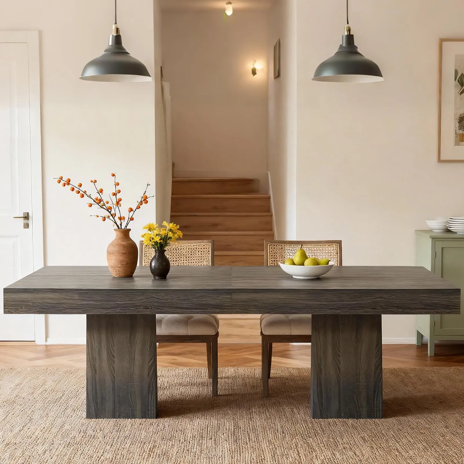 Garvee 31.5-in Square Pedestal Dining Table - Compact Modern Farmhouse Engineered Wood Apartment Furniture, Trapezoid Base, Heat Resistant, Seats 2-4 for Small Kitchen Spaces