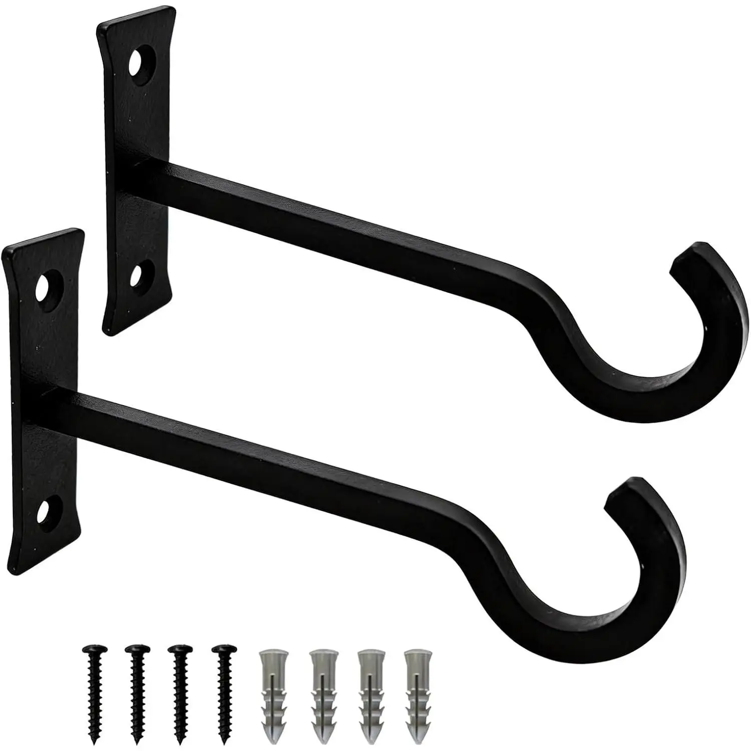 6inch Metal  Hangers, Heavy Duty, Black, 2 Pack | Rust-proof | Max 35lb Load | Shepherd Hooks |  Bird Feeder, Lantern, Flower Basket, Outdoor Indoor, Screws & Anchors