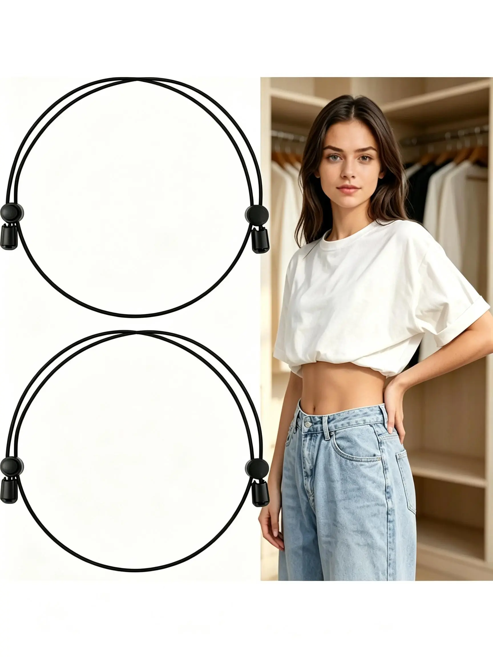2Pcs Invisible Shirt Tucking Band, Adjustable Elastic Top Cinch Cord, Easy Crop T-shirts Sweaters, Casual Fashion Styling Accessory