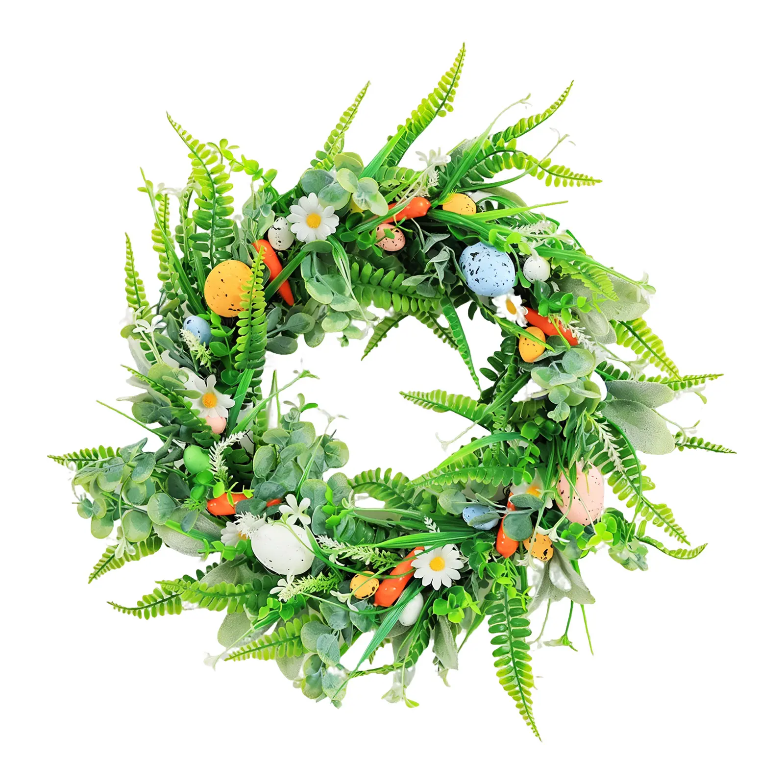 Handcrafted Spring Easter Egg & Flower Wreath – 18 Inch Artificial Boxwood and Eucalyptus Greenery – Colorful Floral Decorative Hanging for Front Door, Indoor or Outdoor Holiday Decor