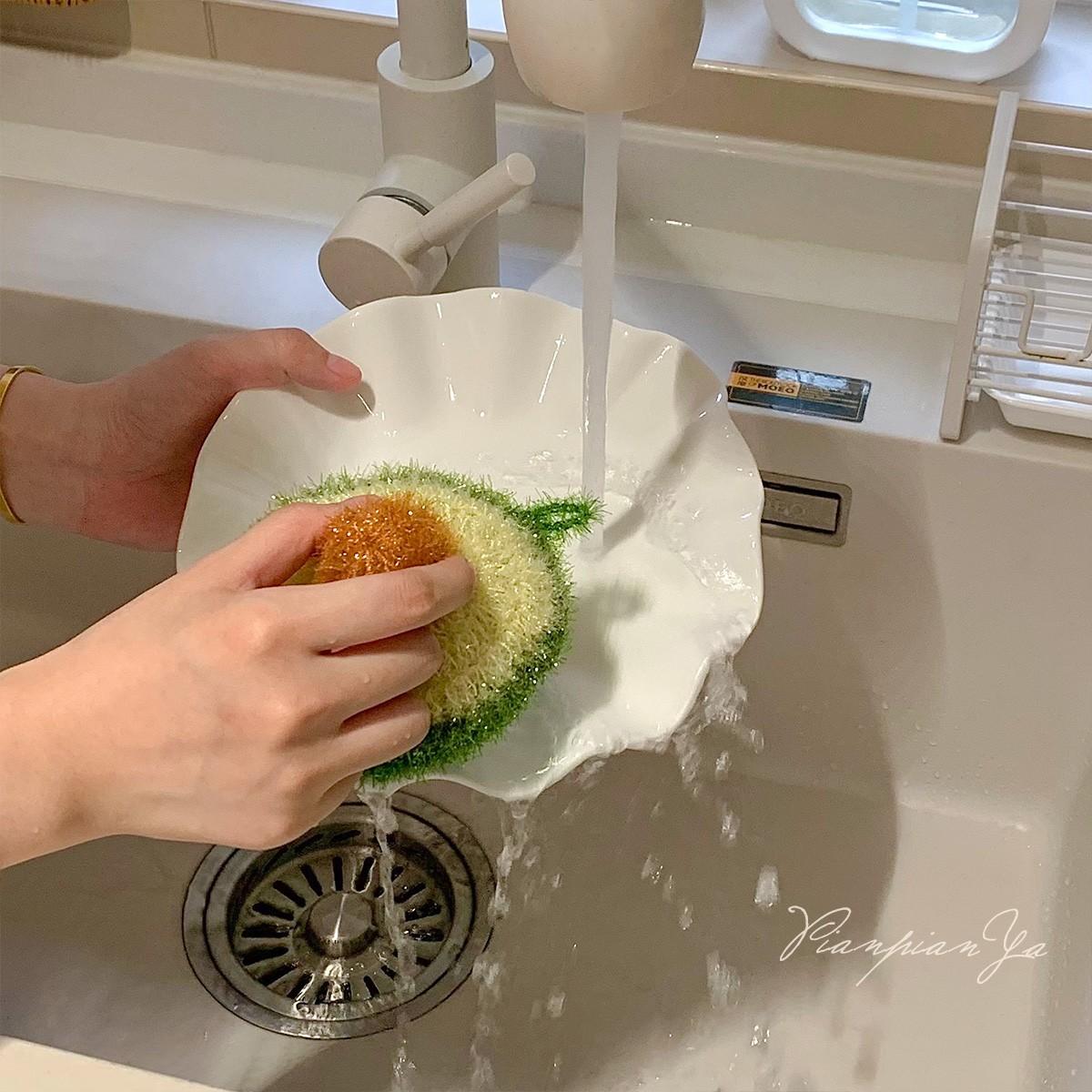 [3 pieces] Korean dish towels, kitchen stain-removing and cleaning handmade woven cloths, thick double-layer cloths, garlic dish cloths, avocado cleaning cloths