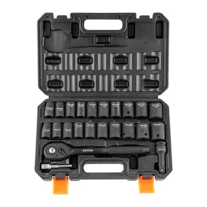 VEVOR Impact Socket Set with 1/2" Drive, Comprising 23 Pieces in SAE (7/16" -1") Metric Measurements, 6 Point Cr-V Alloy Steel, Ideal for Car Maintenance, Includes Ratchet Handle and Durable Storage Case