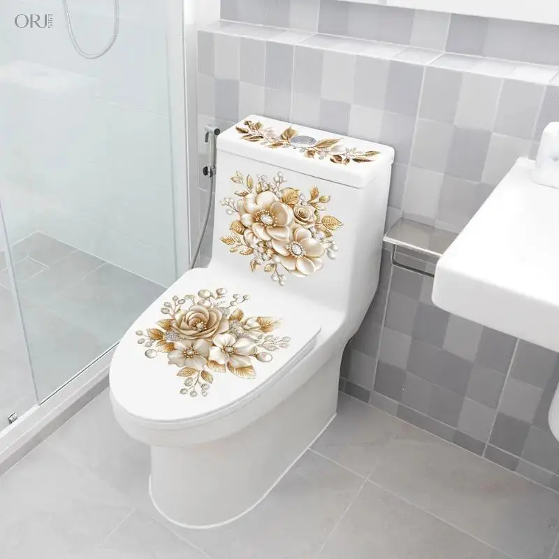 3-Pack Floral PVC Toilet Tank Decals - Matte Irregular Luxury Removable Self-Adhesive Bathroom Stickers, Renter-Friendly Bathroom Accessories, Brooklyn-Inspired Charm Gift Set (Necklace Accent),vintage,flower,,diy,,births,Assorted,Color,Alloy Shoes Charms