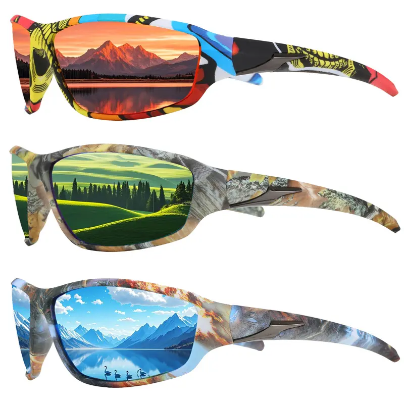 Square Camouflage Frame Polarized Tactical Sunglasses for Men and Women, Anti-Glare Outdoor Protective Eyewear Suitable for Cycling and Fishing Activities