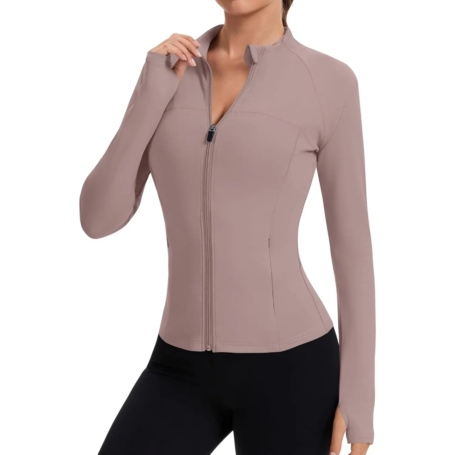 Women's Full Zip Workout jackets Runing Slim Fit Athletic Tops With Thumb Holes