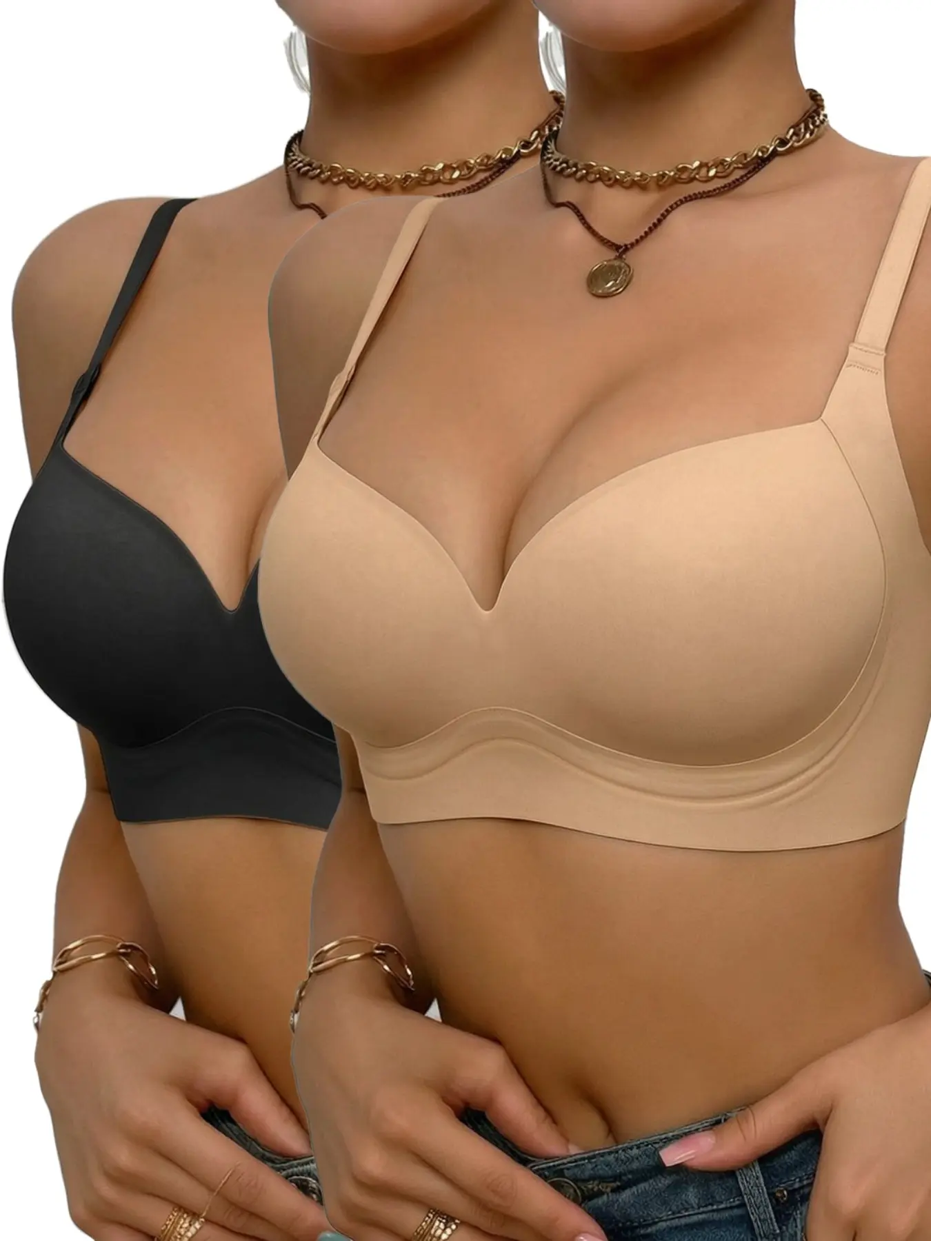 One-Piece Seamless Bra, Deep V Shapewear, Adjustable Straps, Breathable Side Design, Non-Visible Under Clothes, Comfortable Fit