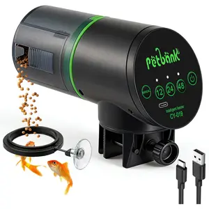 Rechargeable Automatic Fish Feeder for Aquarium, Auto Fish Food Dispenser with USB Charger Cable, 12/24/48H Interval Easy Set Up for Small Large Tank Black CY-019