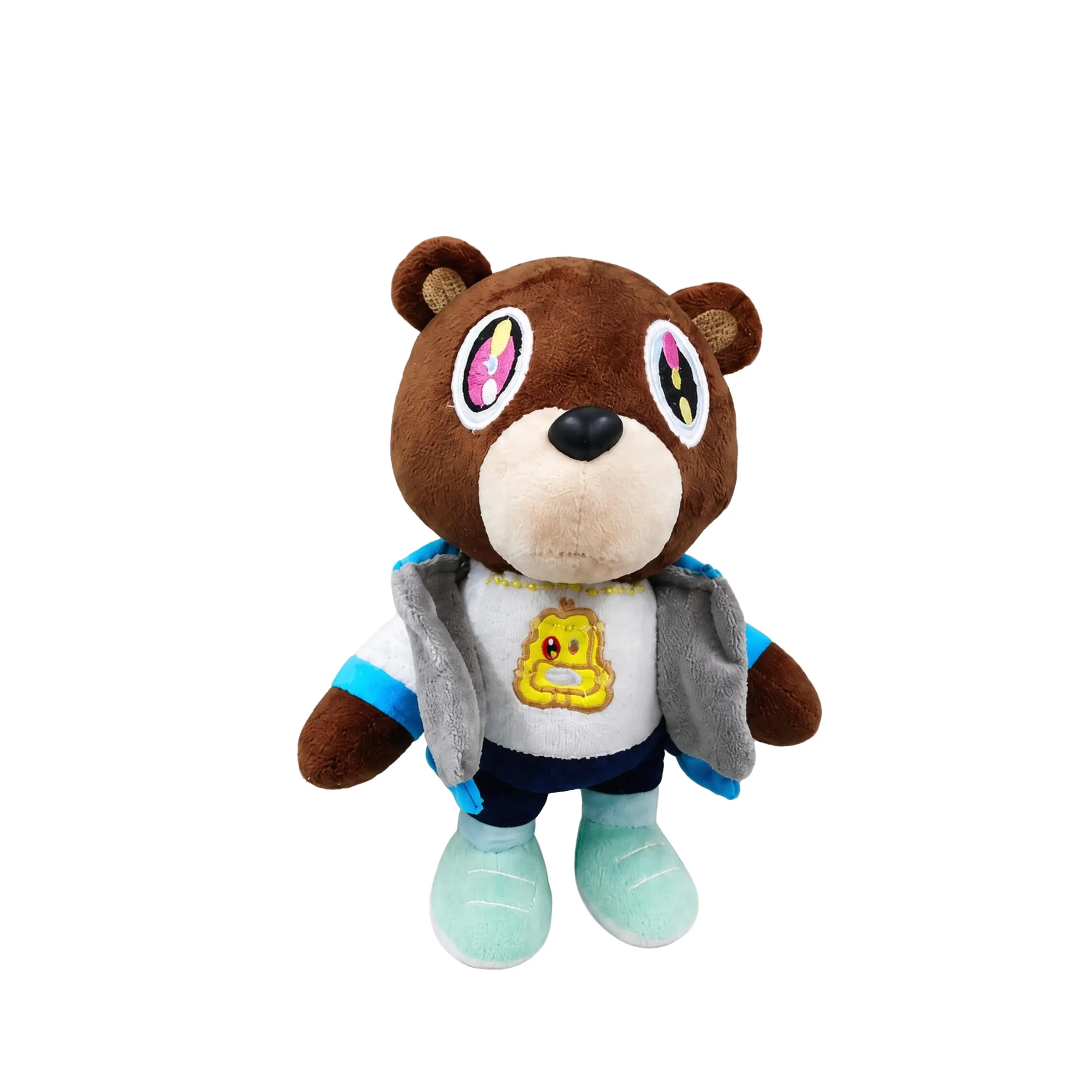 26cm Cool Fashion Brown Bear Stuffed Plush Doll, Stylish Outfit Bear Plush Toy, Soft Fluffy Animal Plush Ornament for Desk Backpack Decor Birthday Gift