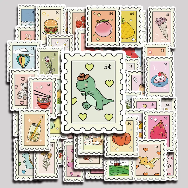 50PCS Fresh postal stamps Aesthetic Vinyl Stickers Pack for Laptop Water Bottle Phone Case Skateboard Journal Scrapbook DIY Decoration