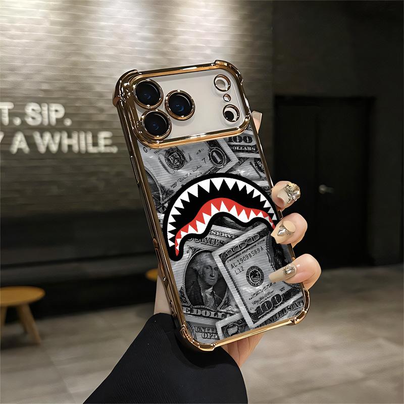 Flex Harder with This Shark Bite Just Leveled Up with This Shark & Money Case For IPhone 17 16 15 14 13 12 11 PRO PLUS MAX AIR Four-corner Drop-proof Transparent Casual Soft Silicone patternfull protection case floral pattern Mobile Phone Case